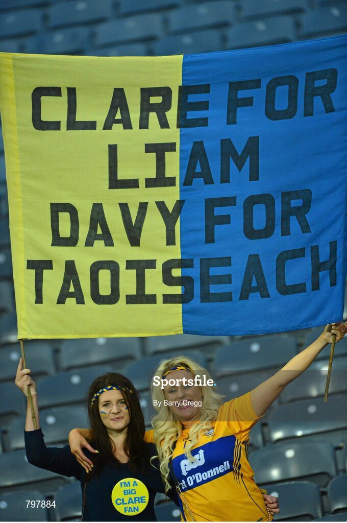 28 September 2013; Clare supporters Kate Scanlon, left, from Querrin, Co. Clare, and Meathbh Vaughan, from Carrigaholt, Co. Clare, ahead of the game. GAA Hurling All-Ireland Senior Championship Final Replay, Cork v Clare, Croke Park, Dublin. Picture credit: Barry Cregg / SPORTSFILE