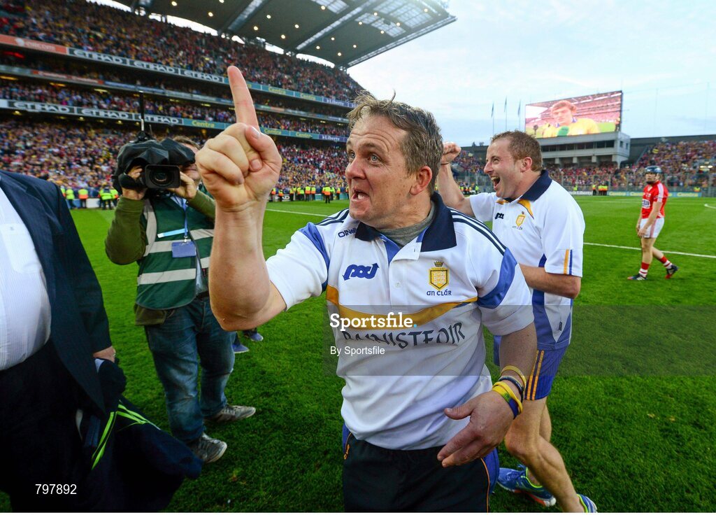 28 September 2013; Clare manager Davy Fitzgerald celebrates after the game. GAA Hurling All-Ireland Senior Championship Final Replay, Cork v Clare, Croke Park, Dublin. Photo by Sportsfile