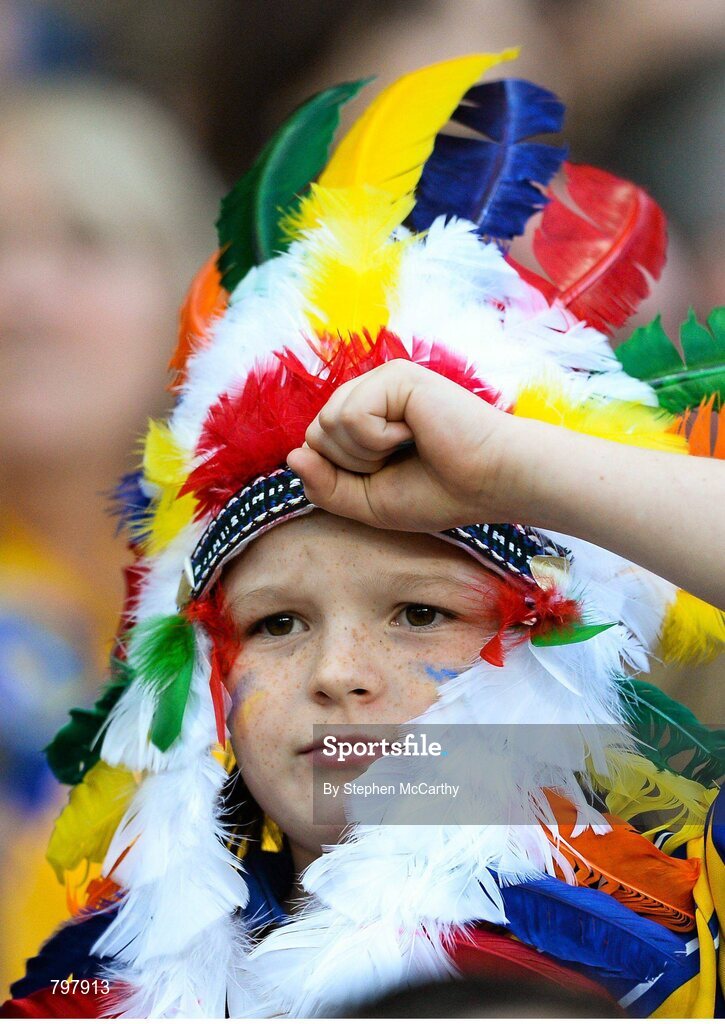 28 September 2013; Clare supporter Ella Taylor, from Ennis, during the closing stages of the game. GAA Hurling All-Ireland Senior Championship Final Replay, Cork v Clare, Croke Park, Dublin. Picture credit: Stephen McCarthy / SPORTSFILE