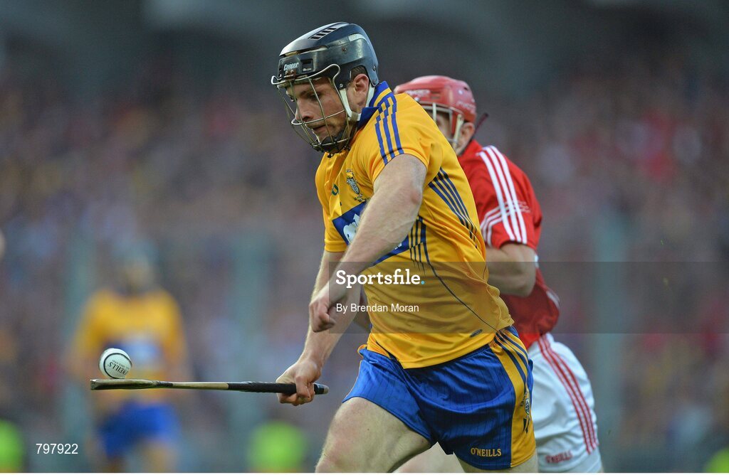 28 September 2013; Domhnall O'Donovan, Clare, in action against Stephen Moylan, Cork. GAA Hurling All-Ireland Senior Championship Final Replay, Cork v Clare, Croke Park, Dublin. Picture credit: Brendan Moran / SPORTSFILE