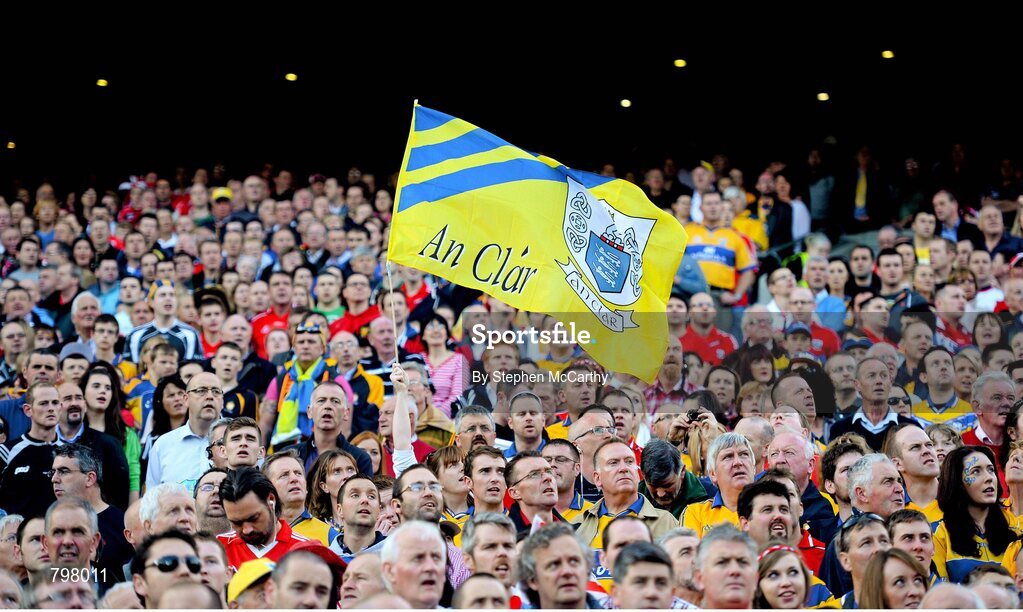 28 September 2013; A Clare flag during the National Anthem. GAA Hurling All-Ireland Senior Championship Final Replay, Cork v Clare, Croke Park, Dublin. Picture credit: Stephen McCarthy / SPORTSFILE