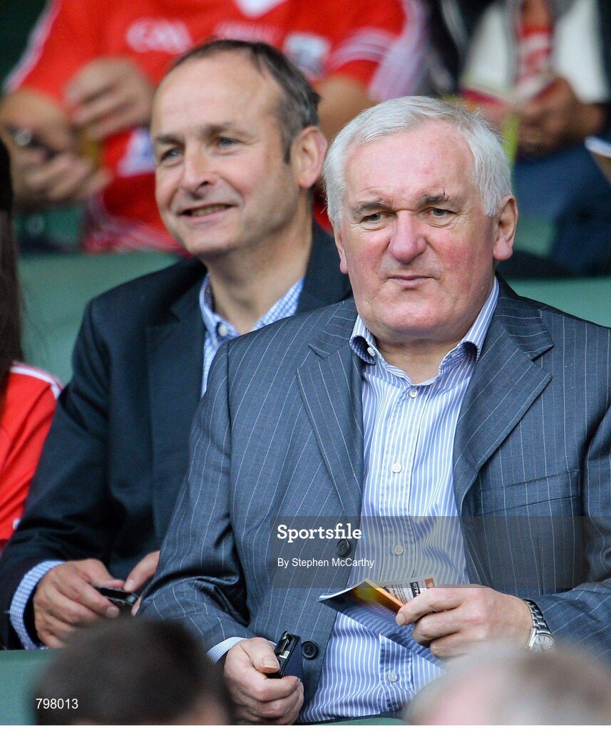 28 September 2013; Former Taoiseach Bertie Ahern and Micheál Martin T.D. leader of Fianna Fáil, left, in attendance at the game. GAA Hurling All-Ireland Senior Championship Final Replay, Cork v Clare, Croke Park, Dublin. Picture credit: Stephen McCarthy / SPORTSFILE