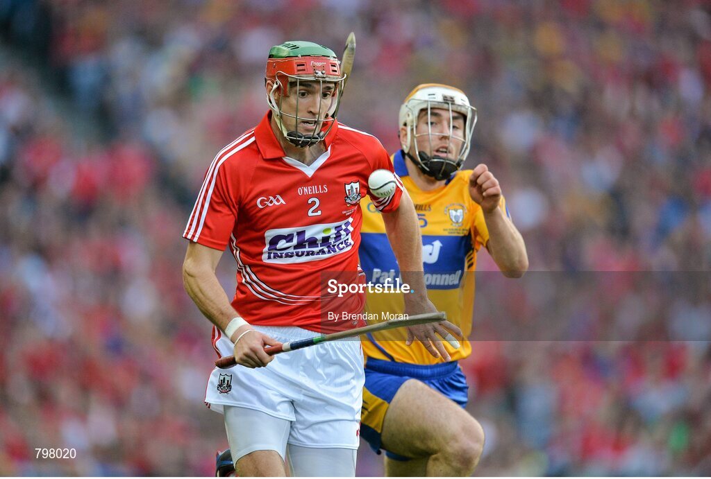 28 September 2013; Stephen McDonnell, Cork, in action against Conor McGrath, Clare. GAA Hurling All-Ireland Senior Championship Final Replay, Cork v Clare, Croke Park, Dublin. Picture credit: Brendan Moran / SPORTSFILE