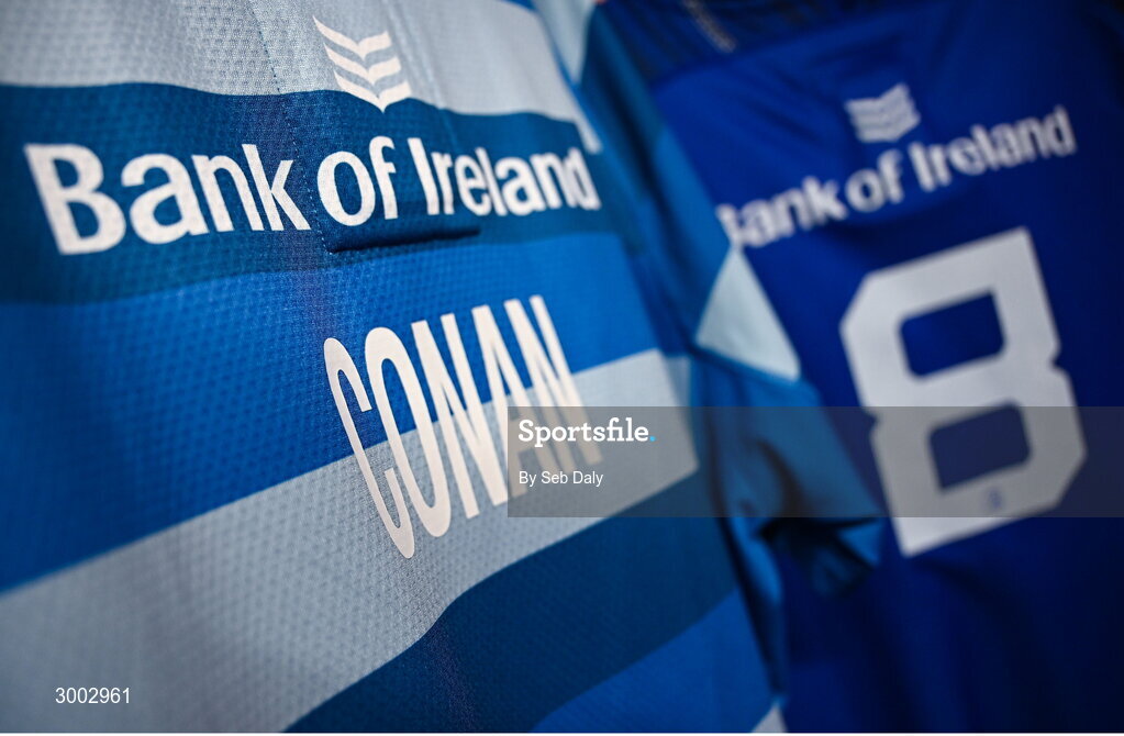 29 November 2024; The jerseys of Leinster's Jack Conan hang in the dressing room before the United Rugby Championship match between Ulster and Leinster at Kingspan Stadium in Belfast. Photo by Seb Daly/Sportsfile
