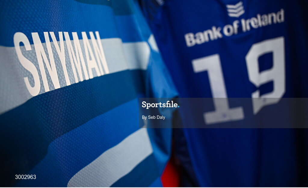 29 November 2024; The jerseys of Leinster's RG Snyman hangs in the dressing room before the United Rugby Championship match between Ulster and Leinster at Kingspan Stadium in Belfast. Photo by Seb Daly/Sportsfile