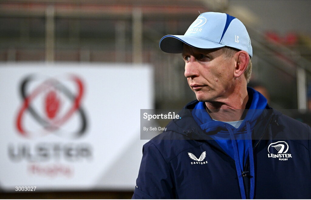 29 November 2024; Leinster head coach Leo Cullen before the United Rugby Championship match between Ulster and Leinster at Kingspan Stadium in Belfast. Photo by Seb Daly/Sportsfile
