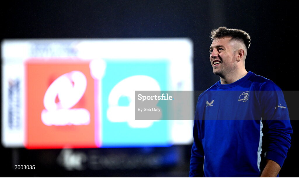 29 November 2024; Lee Barron of Leinster before the United Rugby Championship match between Ulster and Leinster at Kingspan Stadium in Belfast. Photo by Seb Daly/Sportsfile