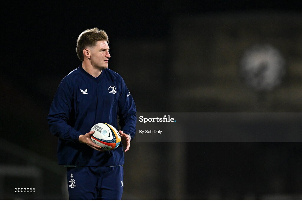 29 November 2024; Jordie Barrett of Leinster before the United Rugby Championship match between Ulster and Leinster at Kingspan Stadium in Belfast. Photo by Seb Daly/Sportsfile