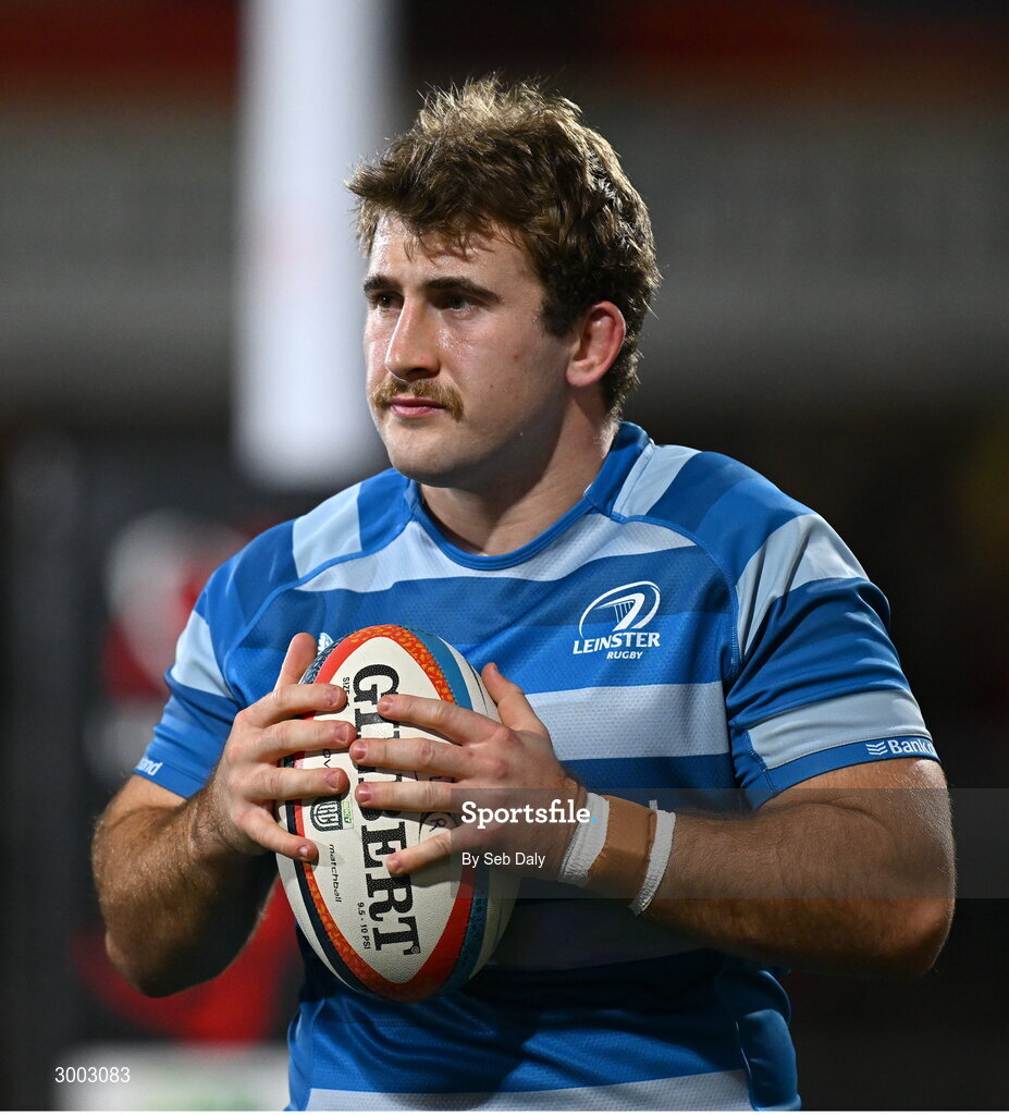 29 November 2024; John McKee of Leinster before the United Rugby Championship match between Ulster and Leinster at Kingspan Stadium in Belfast. Photo by Seb Daly/Sportsfile