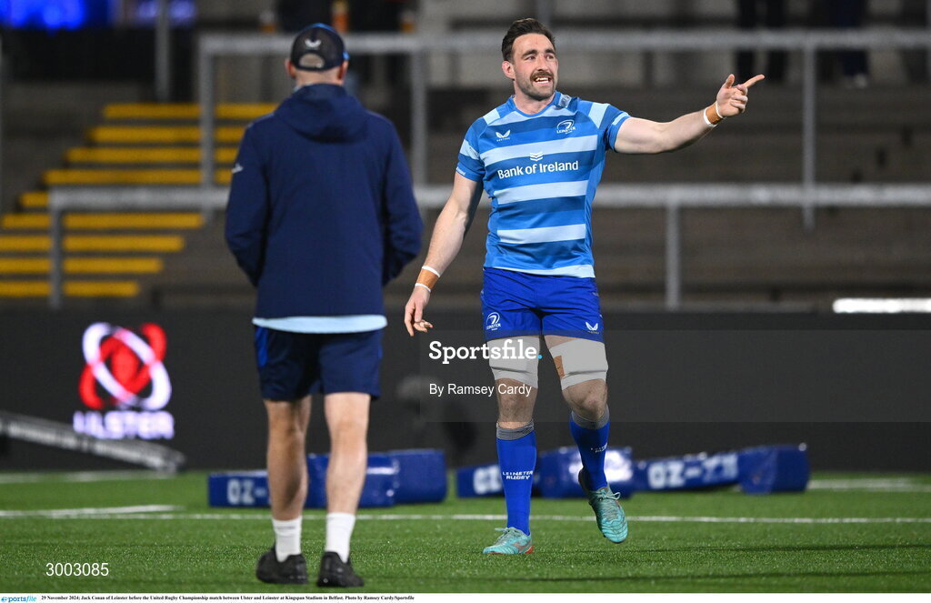 29 November 2024; Jack Conan of Leinster before the United Rugby Championship match between Ulster and Leinster at Kingspan Stadium in Belfast. Photo by Ramsey Cardy/Sportsfile