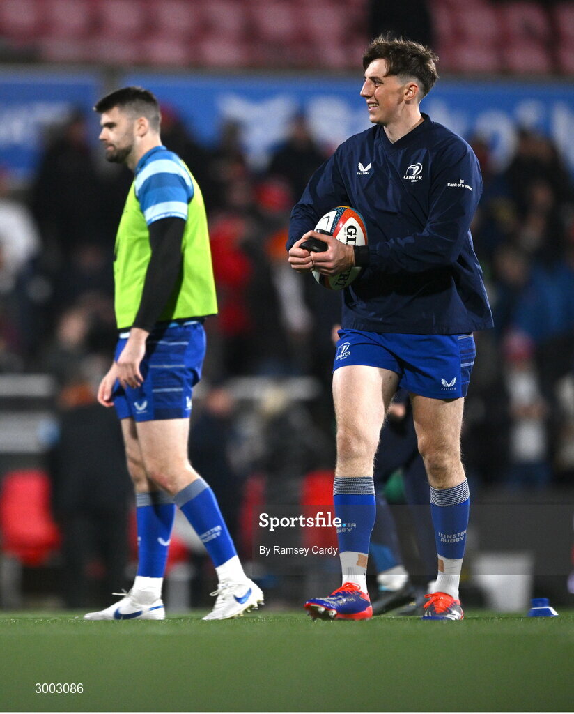 29 November 2024; Charlie Tector of Leinster before the United Rugby Championship match between Ulster and Leinster at Kingspan Stadium in Belfast. Photo by Ramsey Cardy/Sportsfile