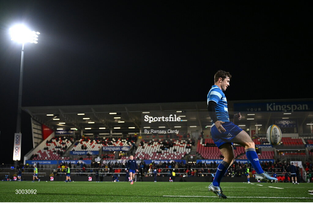 29 November 2024; Luke McGrath of Leinster before the United Rugby Championship match between Ulster and Leinster at Kingspan Stadium in Belfast. Photo by Ramsey Cardy/Sportsfile