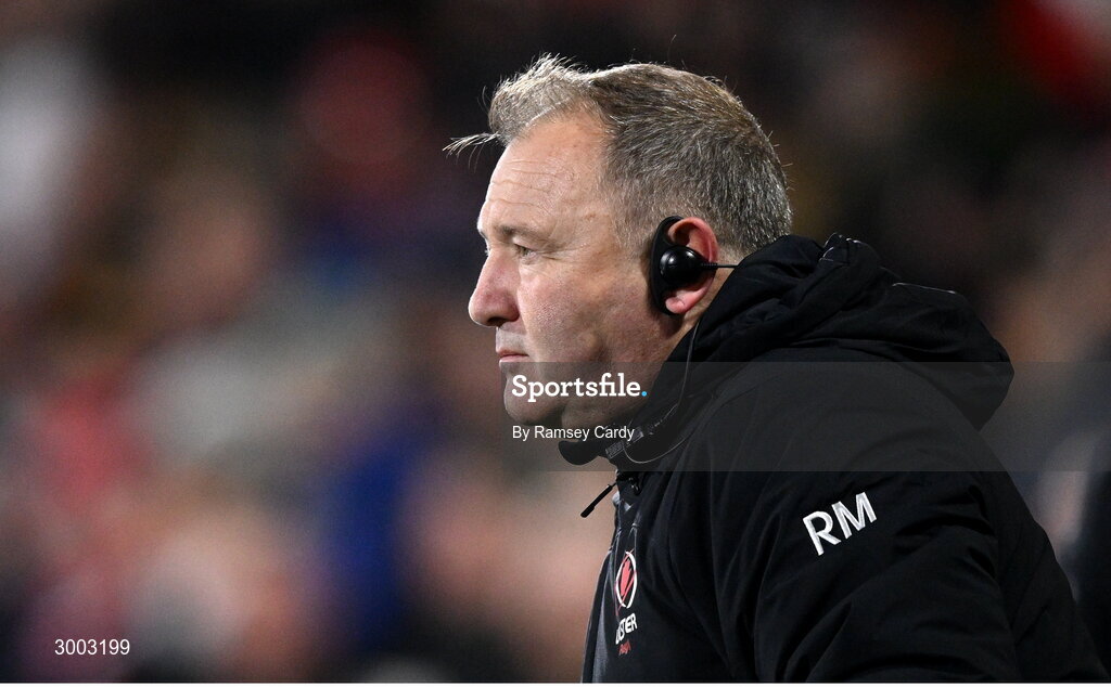 29 November 2024; Ulster head coach Richie Murphy during the United Rugby Championship match between Ulster and Leinster at Kingspan Stadium in Belfast. Photo by Ramsey Cardy/Sportsfile