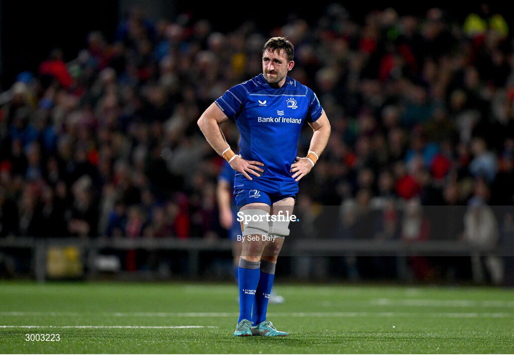 29 November 2024; Leinster captain Jack Conan during the United Rugby Championship match between Ulster and Leinster at Kingspan Stadium in Belfast. Photo by Seb Daly/Sportsfile