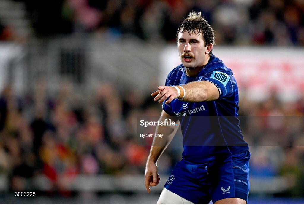 29 November 2024; John McKee of Leinster during the United Rugby Championship match between Ulster and Leinster at Kingspan Stadium in Belfast. Photo by Seb Daly/Sportsfile