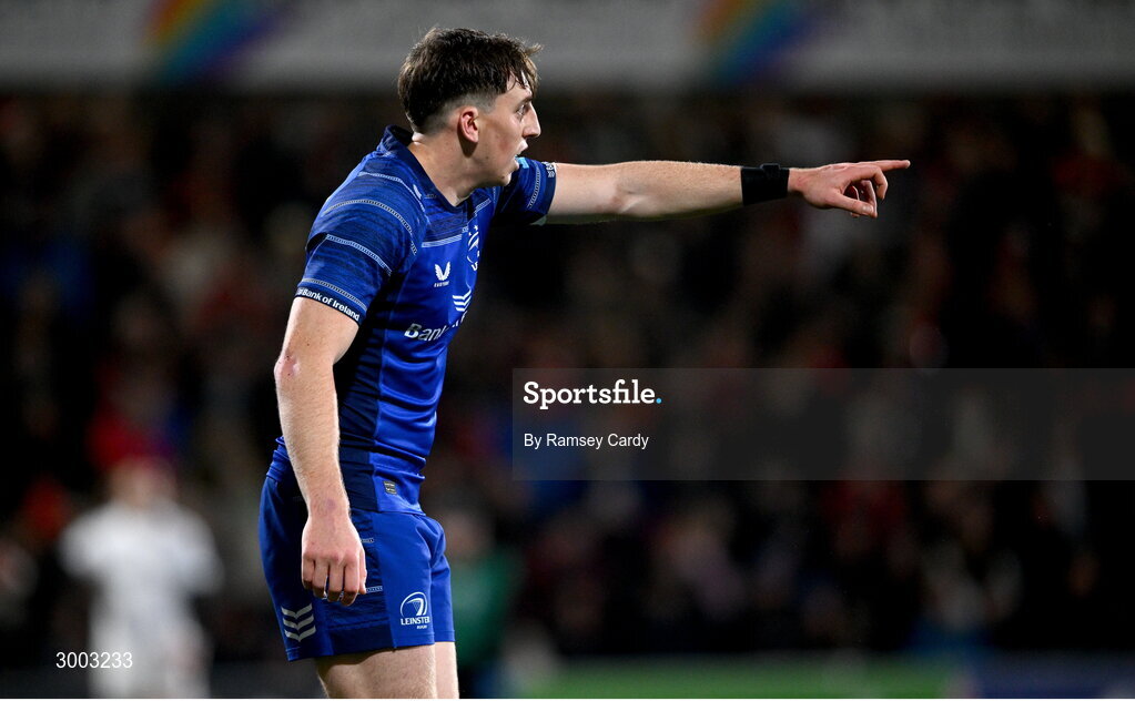 29 November 2024; Charlie Tector of Leinster during the United Rugby Championship match between Ulster and Leinster at Kingspan Stadium in Belfast. Photo by Ramsey Cardy/Sportsfile