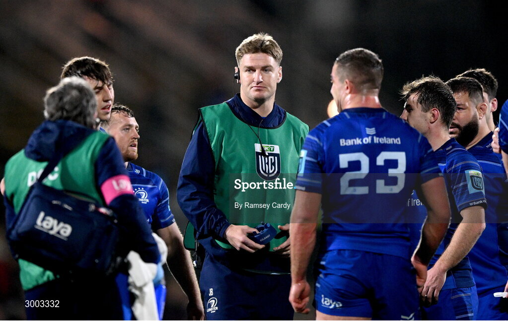 29 November 2024; Jordie Barrett of Leinster during the United Rugby Championship match between Ulster and Leinster at Kingspan Stadium in Belfast. Photo by Ramsey Cardy/Sportsfile