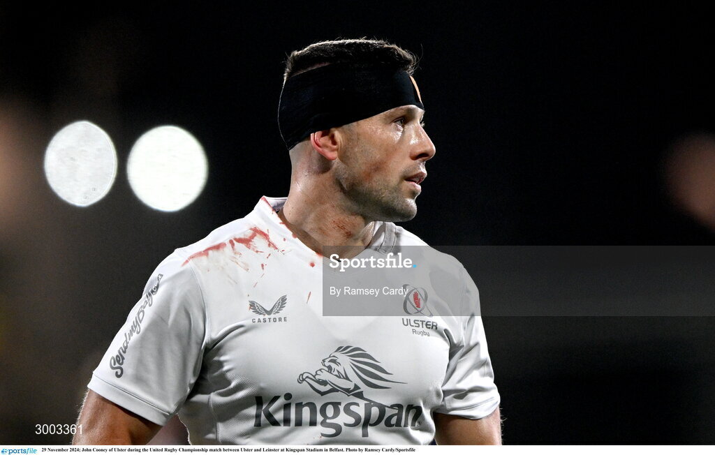 29 November 2024; John Cooney of Ulster during the United Rugby Championship match between Ulster and Leinster at Kingspan Stadium in Belfast. Photo by Ramsey Cardy/Sportsfile
