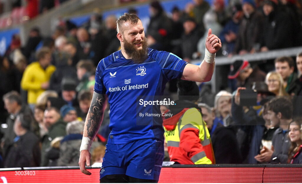 29 November 2024; RG Snyman of Leinster after the United Rugby Championship match between Ulster and Leinster at Kingspan Stadium in Belfast. Photo by Ramsey Cardy/Sportsfile