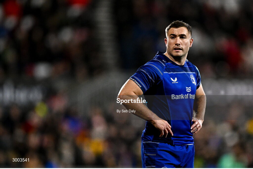 29 November 2024; Jordan Larmour of Leinster during the United Rugby Championship match between Ulster and Leinster at Kingspan Stadium in Belfast. Photo by Seb Daly/Sportsfile