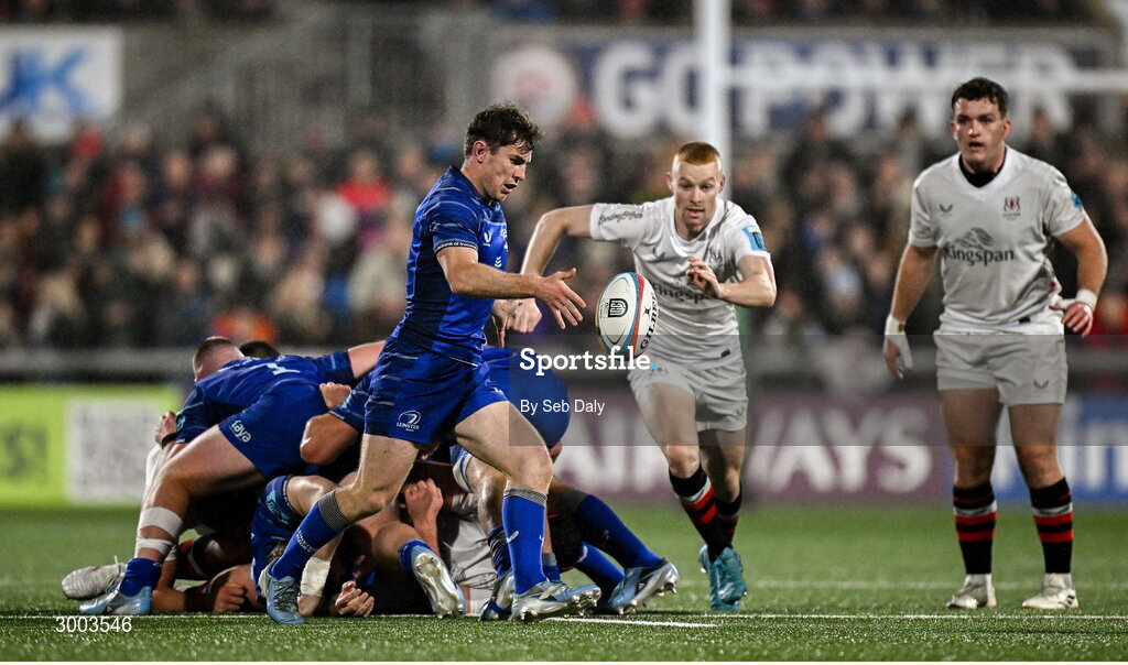 29 November 2024; Luke McGrath of Leinster during the United Rugby Championship match between Ulster and Leinster at Kingspan Stadium in Belfast. Photo by Seb Daly/Sportsfile
