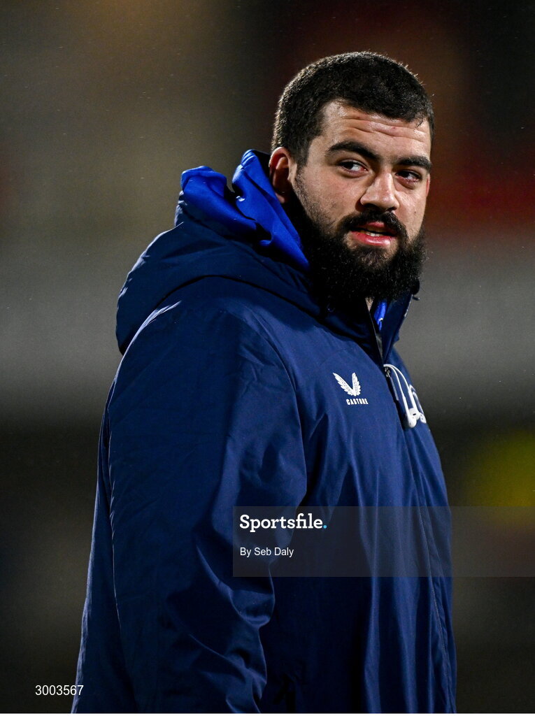 29 November 2024; Rory McGuire of Leinster before the United Rugby Championship match between Ulster and Leinster at Kingspan Stadium in Belfast. Photo by Seb Daly/Sportsfile