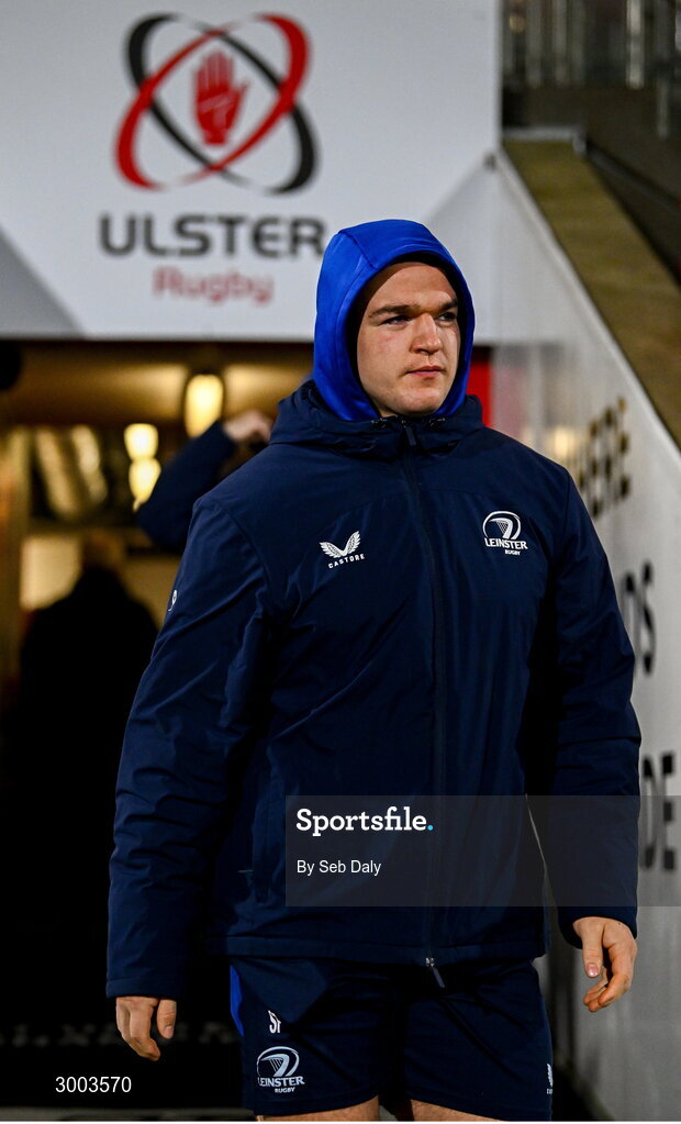 29 November 2024; Scott Penny of Leinster before the United Rugby Championship match between Ulster and Leinster at Kingspan Stadium in Belfast. Photo by Seb Daly/Sportsfile
