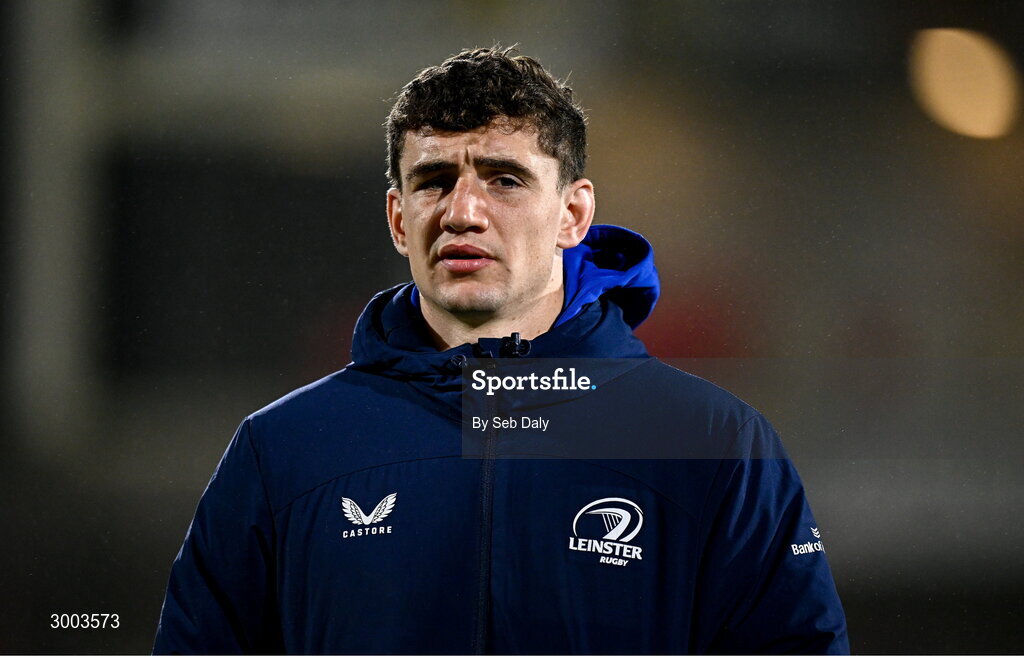 29 November 2024; Cormac Foley of Leinster before the United Rugby Championship match between Ulster and Leinster at Kingspan Stadium in Belfast. Photo by Seb Daly/Sportsfile