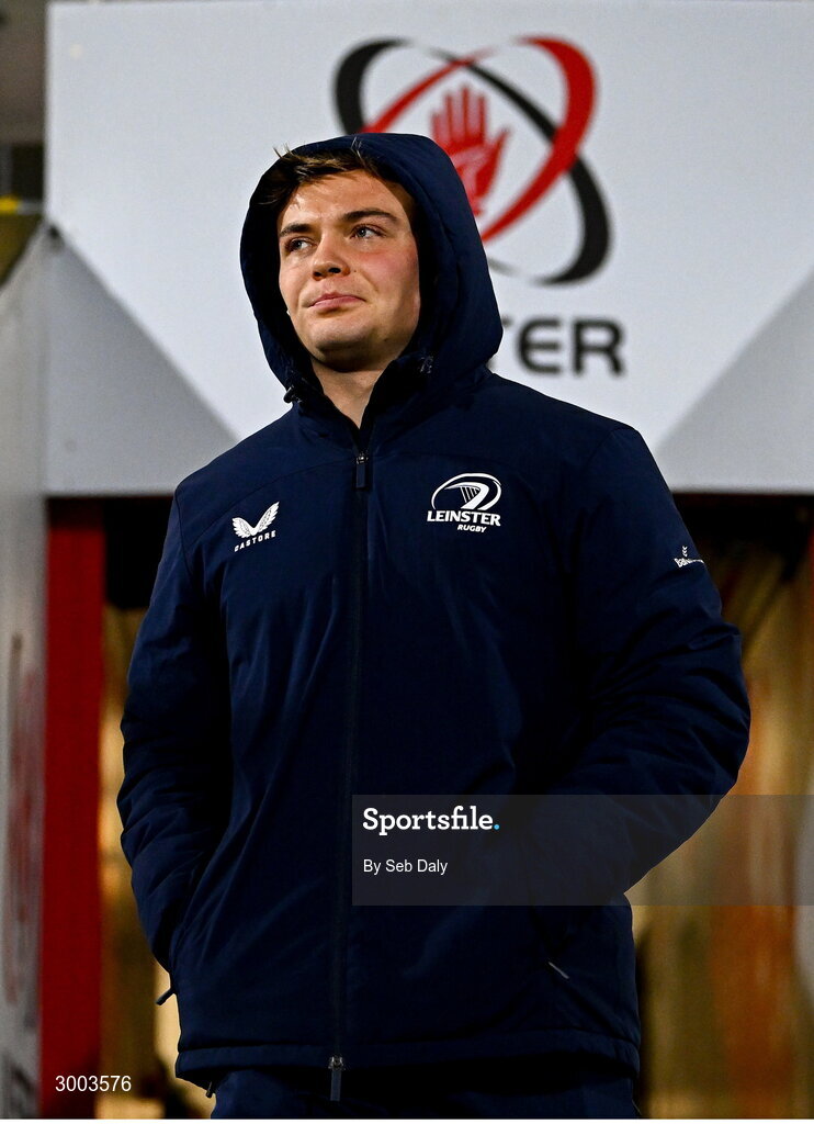 29 November 2024; Fintan Gunne of Leinster before the United Rugby Championship match between Ulster and Leinster at Kingspan Stadium in Belfast. Photo by Seb Daly/Sportsfile
