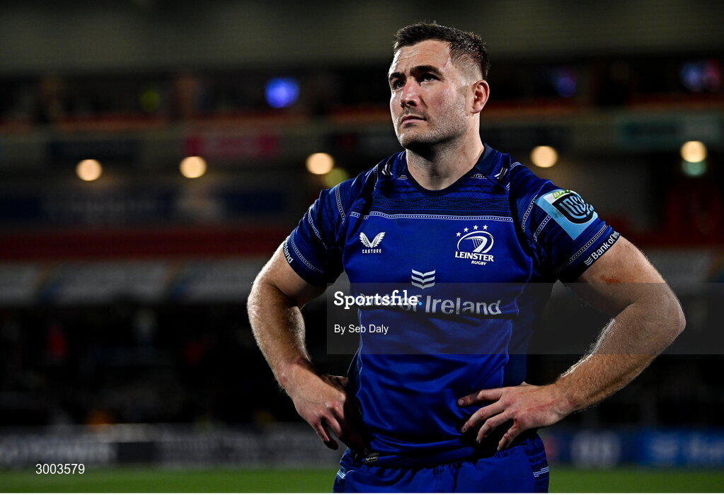 29 November 2024; Jordan Larmour of Leinster after the United Rugby Championship match between Ulster and Leinster at Kingspan Stadium in Belfast. Photo by Seb Daly/Sportsfile