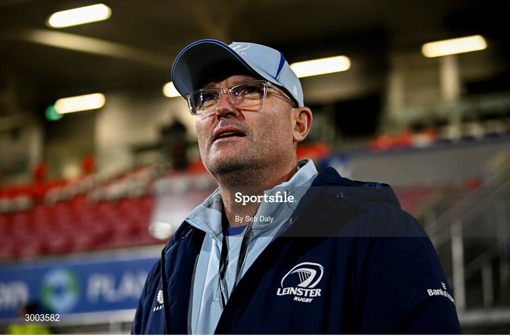 29 November 2024; Leinster senior coach Jacques Nienaber before the United Rugby Championship match between Ulster and Leinster at Kingspan Stadium in Belfast. Photo by Seb Daly/Sportsfile