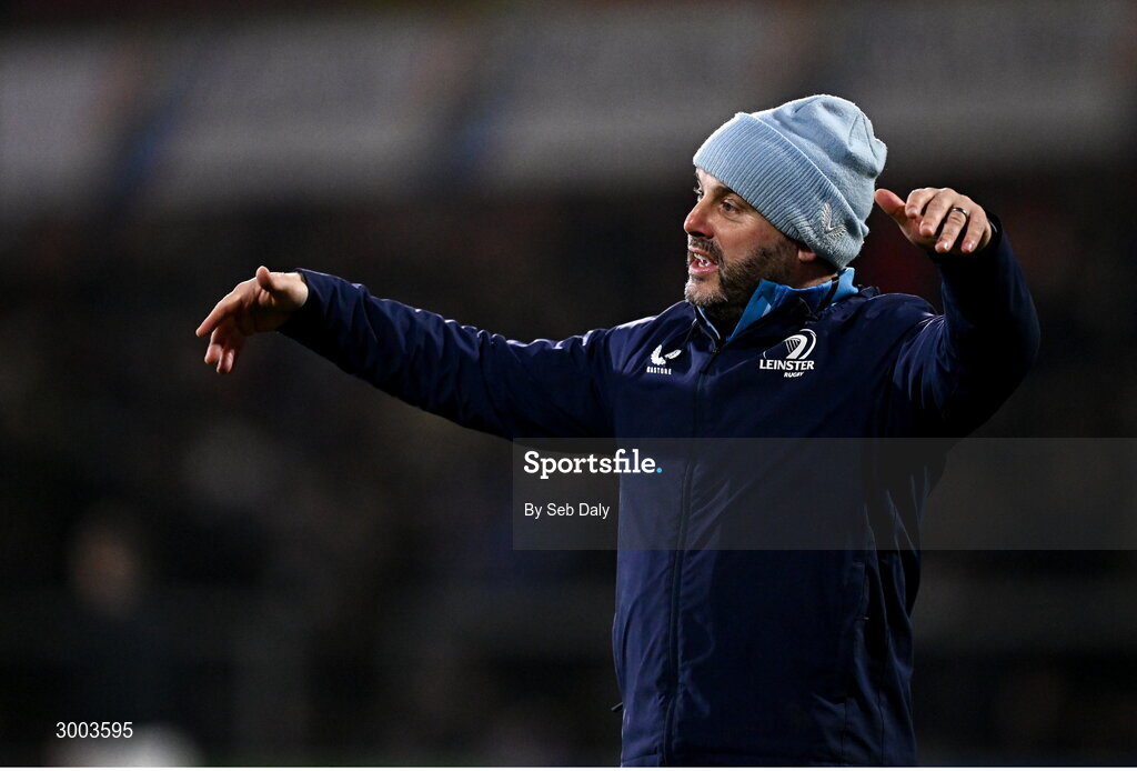 29 November 2024; Leinster kicking coach and head analyst Emmet Farrell before the United Rugby Championship match between Ulster and Leinster at Kingspan Stadium in Belfast. Photo by Seb Daly/Sportsfile