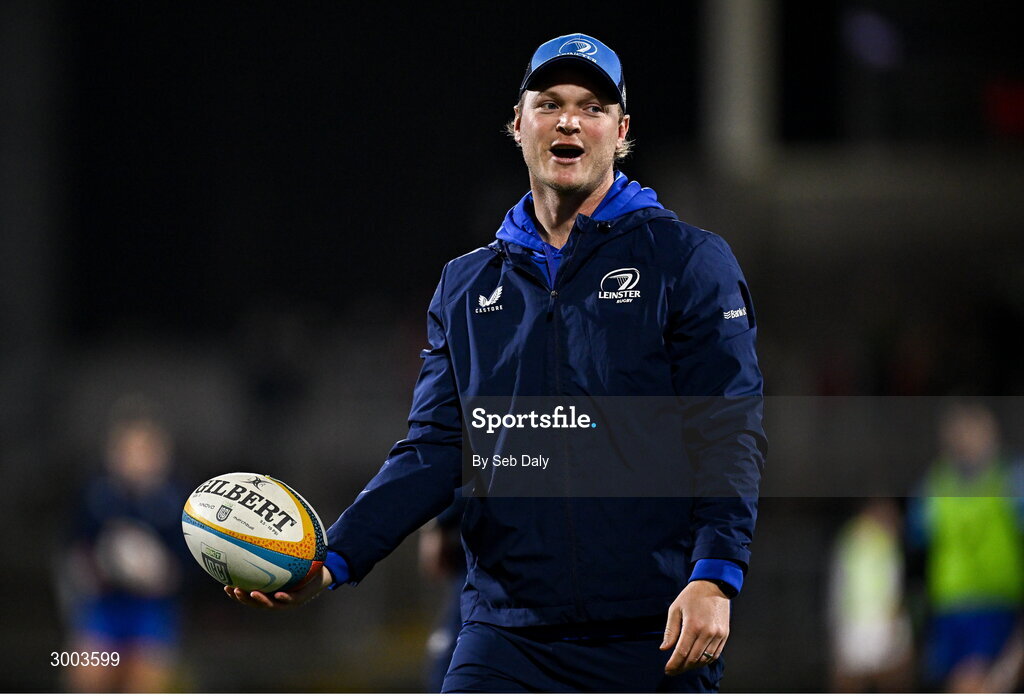 29 November 2024; Leinster assistant coach Tyler Bleyendaal before the United Rugby Championship match between Ulster and Leinster at Kingspan Stadium in Belfast. Photo by Seb Daly/Sportsfile