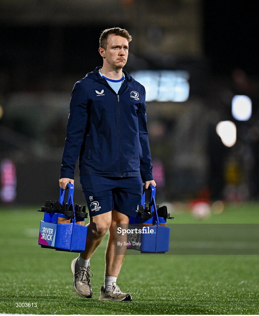 29 November 2024; Leinster senior performance nutrionist Eoghan Hickey before the United Rugby Championship match between Ulster and Leinster at Kingspan Stadium in Belfast. Photo by Seb Daly/Sportsfile