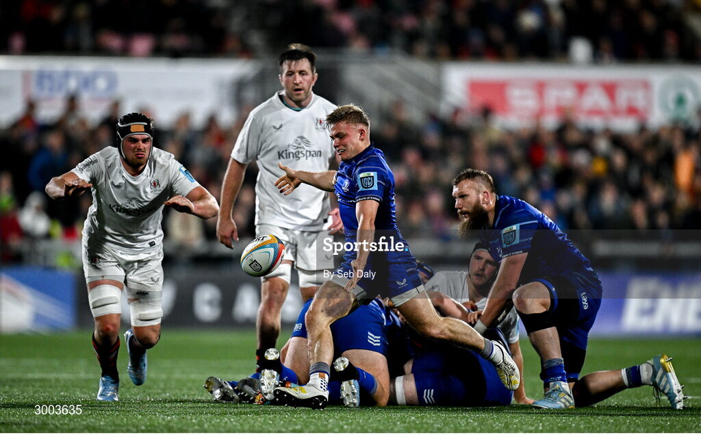 29 November 2024; Fintan Gunne of Leinster during the United Rugby Championship match between Ulster and Leinster at Kingspan Stadium in Belfast. Photo by Seb Daly/Sportsfile