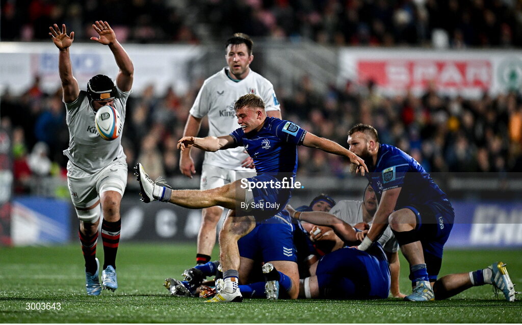 29 November 2024; Fintan Gunne of Leinster during the United Rugby Championship match between Ulster and Leinster at Kingspan Stadium in Belfast. Photo by Seb Daly/Sportsfile