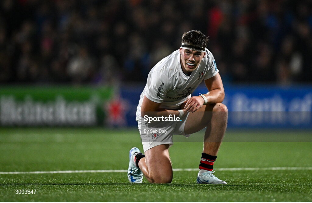 29 November 2024; Jude Postlethwaite of Ulster during the United Rugby Championship match between Ulster and Leinster at Kingspan Stadium in Belfast. Photo by Seb Daly/Sportsfile
