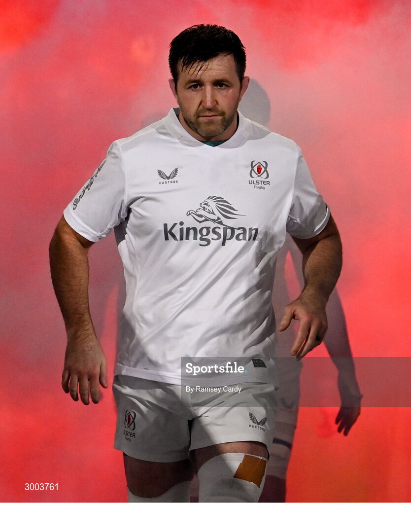 29 November 2024; Ulster captain Alan O'Connor before the United Rugby Championship match between Ulster and Leinster at Kingspan Stadium in Belfast. Photo by Ramsey Cardy/Sportsfile