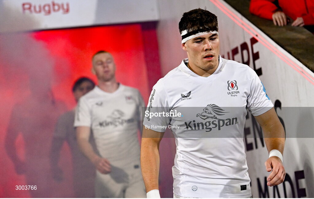 29 November 2024; Jude Postlethwaite of Ulster before the United Rugby Championship match between Ulster and Leinster at Kingspan Stadium in Belfast. Photo by Ramsey Cardy/Sportsfile