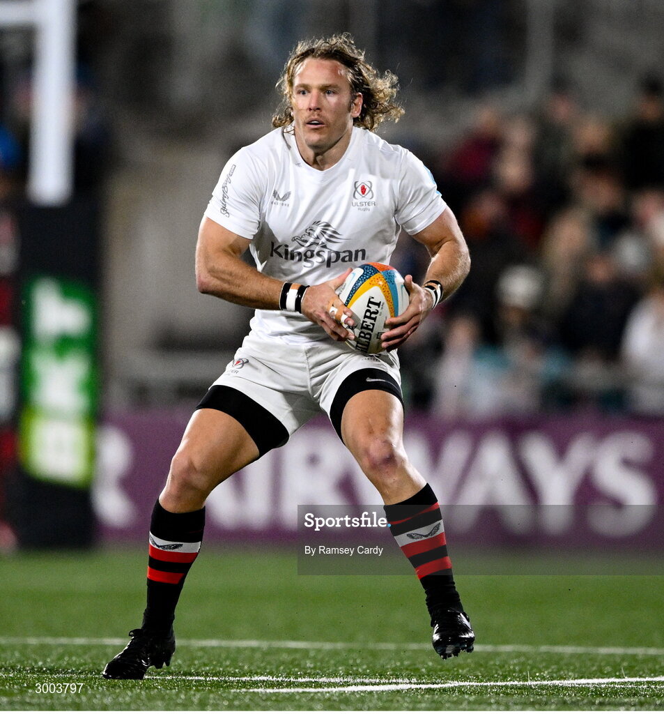 29 November 2024; Werner Kok of Ulster during the United Rugby Championship match between Ulster and Leinster at Kingspan Stadium in Belfast. Photo by Ramsey Cardy/Sportsfile