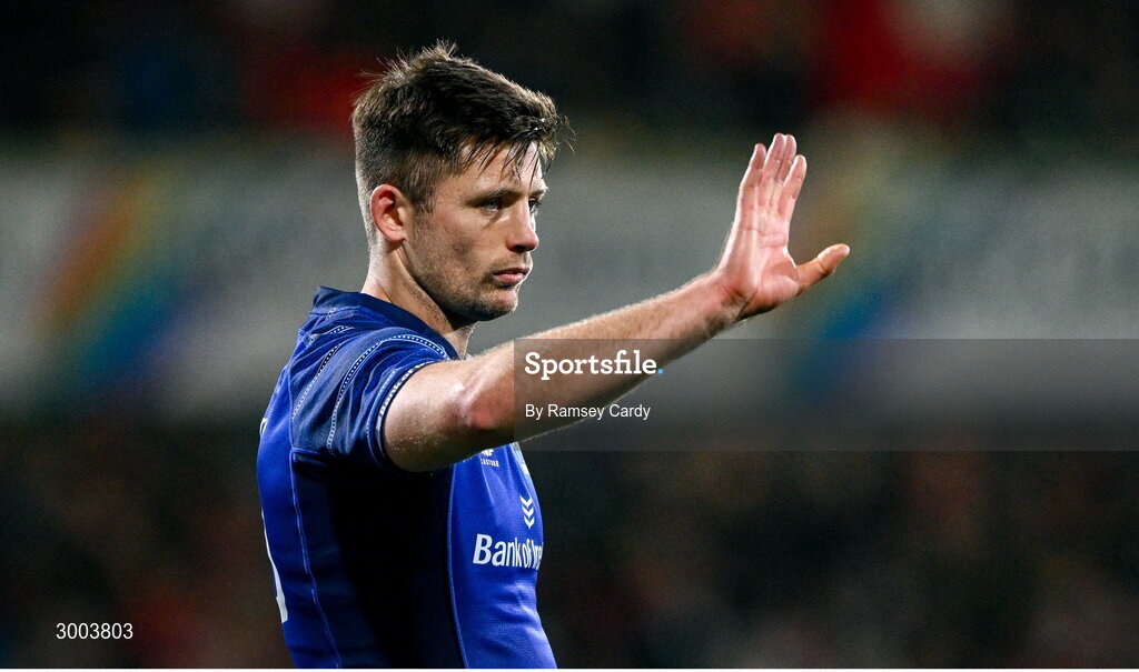 29 November 2024; Ross Byrne of Leinster during the United Rugby Championship match between Ulster and Leinster at Kingspan Stadium in Belfast. Photo by Ramsey Cardy/Sportsfile