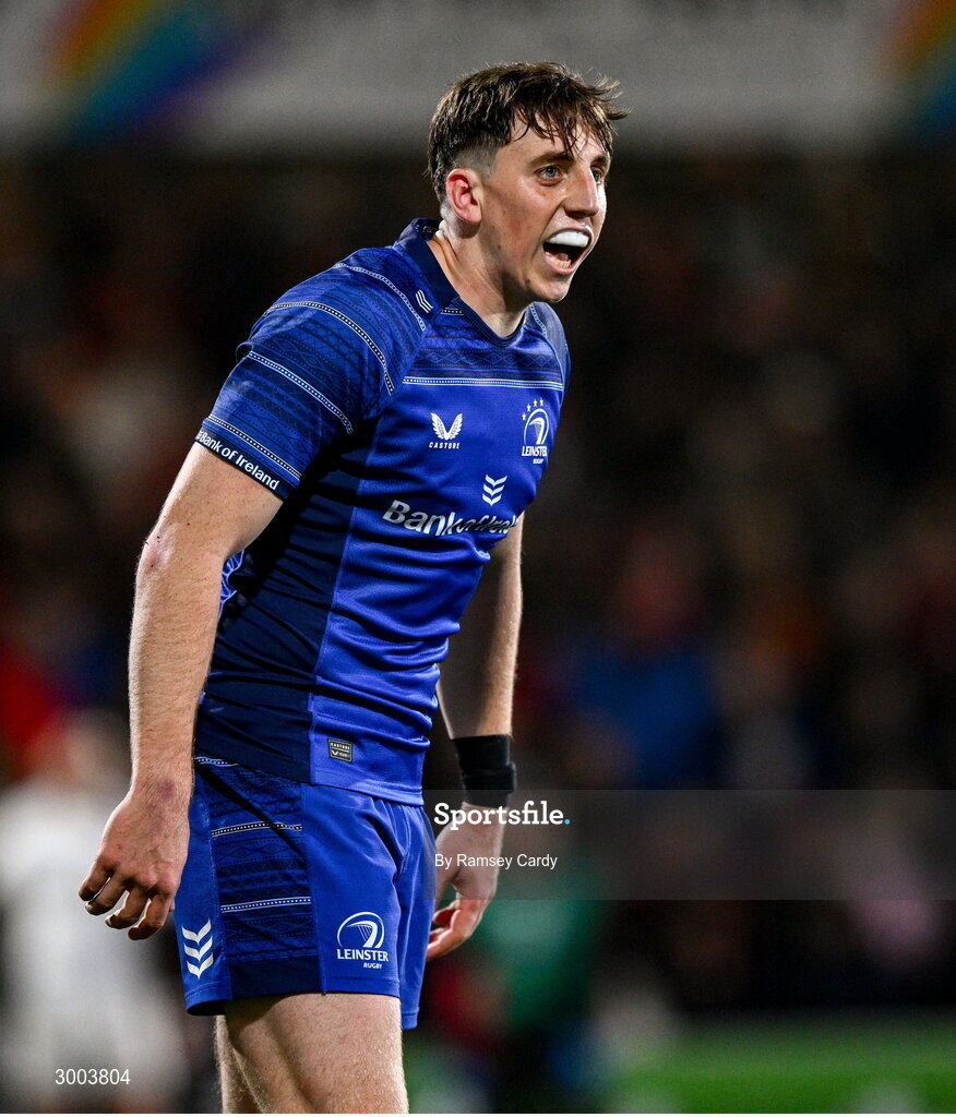 29 November 2024; Charlie Tector of Leinster during the United Rugby Championship match between Ulster and Leinster at Kingspan Stadium in Belfast. Photo by Ramsey Cardy/Sportsfile