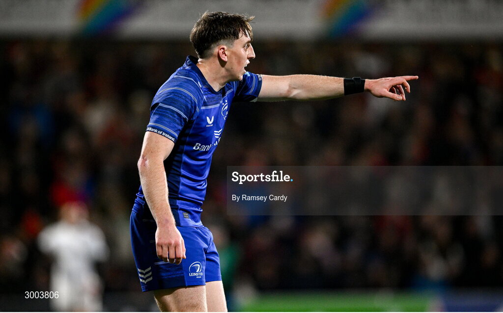 29 November 2024; Charlie Tector of Leinster during the United Rugby Championship match between Ulster and Leinster at Kingspan Stadium in Belfast. Photo by Ramsey Cardy/Sportsfile