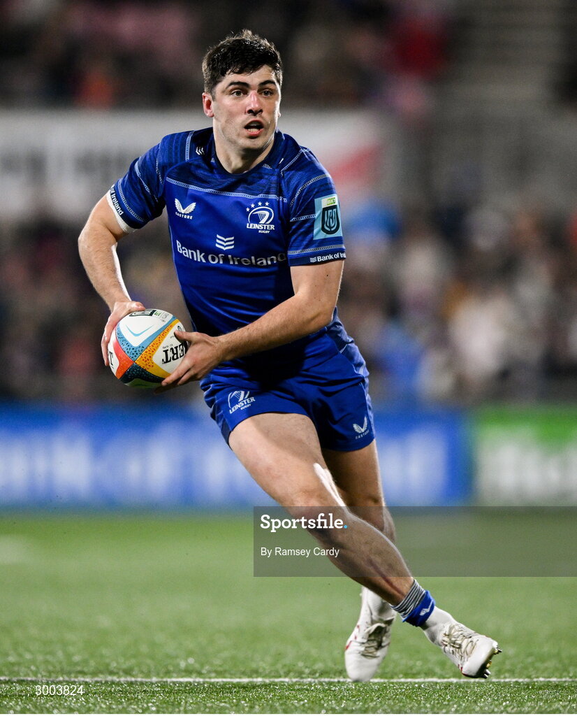 29 November 2024; Jimmy O'Brien of Leinster during the United Rugby Championship match between Ulster and Leinster at Kingspan Stadium in Belfast. Photo by Ramsey Cardy/Sportsfile