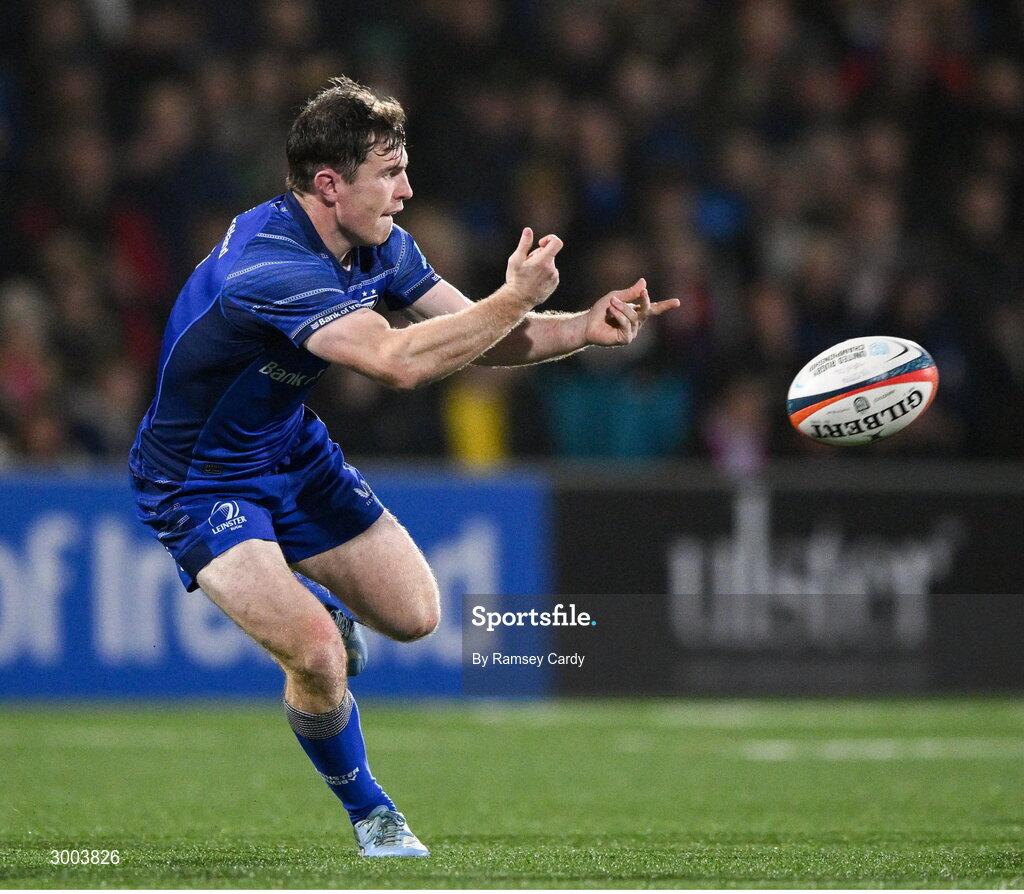 29 November 2024; Luke McGrath of Leinster during the United Rugby Championship match between Ulster and Leinster at Kingspan Stadium in Belfast. Photo by Ramsey Cardy/Sportsfile