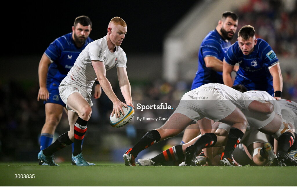 29 November 2024; Nathan Doak of Ulster during the United Rugby Championship match between Ulster and Leinster at Kingspan Stadium in Belfast. Photo by Ramsey Cardy/Sportsfile