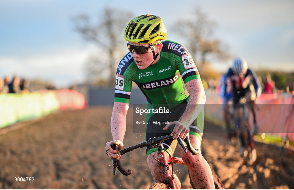 1 December 2024; Curtis McKee of Ireland during the Men's U19 race at the UCI Cyclo-cross World Cup on the Sport Ireland Campus in Dublin. Photo by David Fitzgerald/Sportsfile