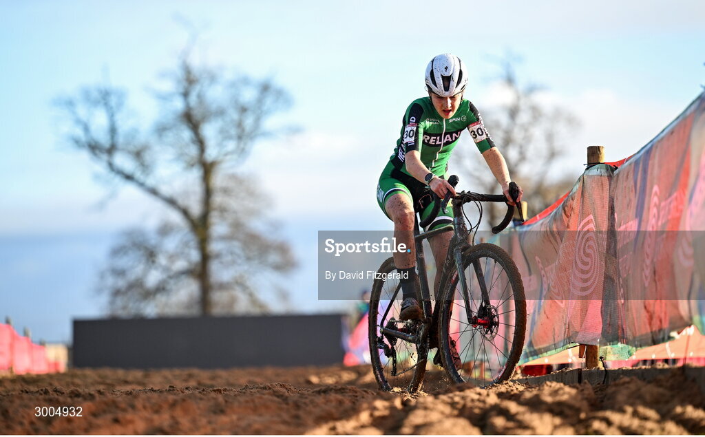 1 December 2024; Aoife O'Donovan of Ireland during the Women's U19 race at the UCI Cyclo-cross World Cup on the Sport Ireland Campus in Dublin. Photo by David Fitzgerald/Sportsfile Photo by David Fitzgerald/Sportsfile