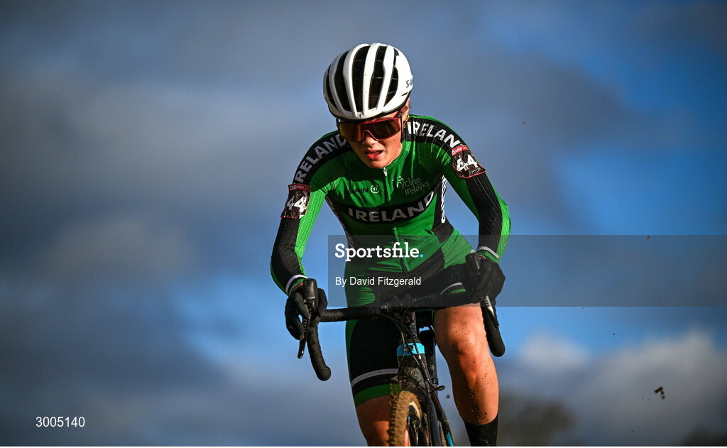 1 December 2024; Caoimhe May of Ireland during the Women's Elite race at the UCI Cyclo-cross World Cup on the Sport Ireland Campus in Dublin. Photo by David Fitzgerald/Sportsfile