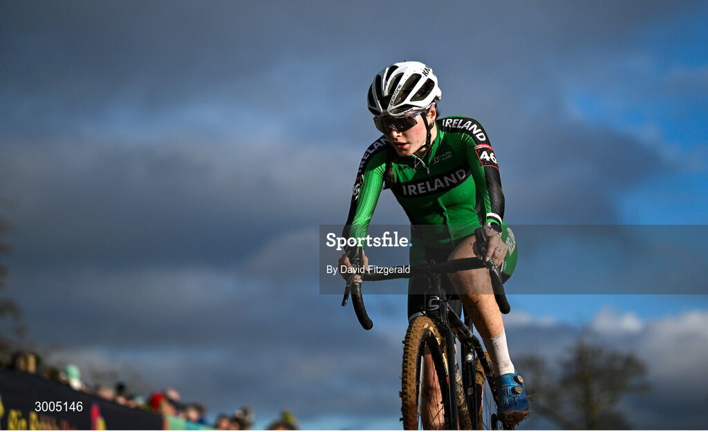 1 December 2024; Louise Hannah McClorey of Ireland during the Women's Elite race at the UCI Cyclo-cross World Cup on the Sport Ireland Campus in Dublin. Photo by David Fitzgerald/Sportsfile